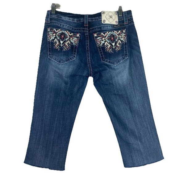 Miss Me Jeans Mid Rise Easy Crop Rhinestone embellished Women’s Sz 30 Dark Wash - Picture 2 of 13